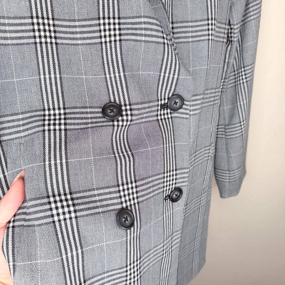Madewell Caldwell Double Breasted Black White Glen Plaid Long Blazer Jacket Sm - Picture 4 of 13